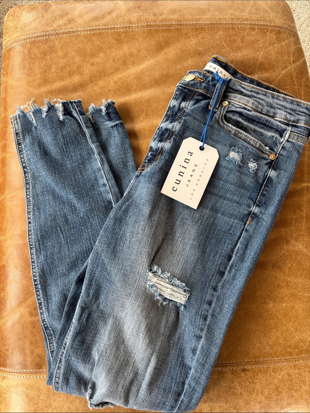 eunina nwt Women's Distressed Skinny Jeans in Blue Wash